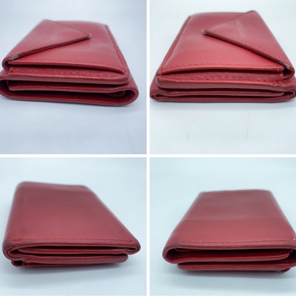 Balenciaga Papier Lambskin Leather Mini Tri-Fold Wallet in Red - Picture 8 of 11